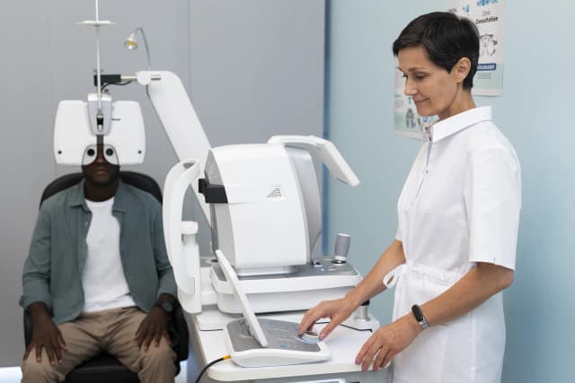 Optometrist conducting eye examination